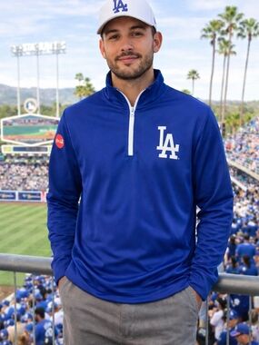 LA Dodgers Quarter Zip Pullover Blue Mens M Coca Cola Giveaway MLB Fan